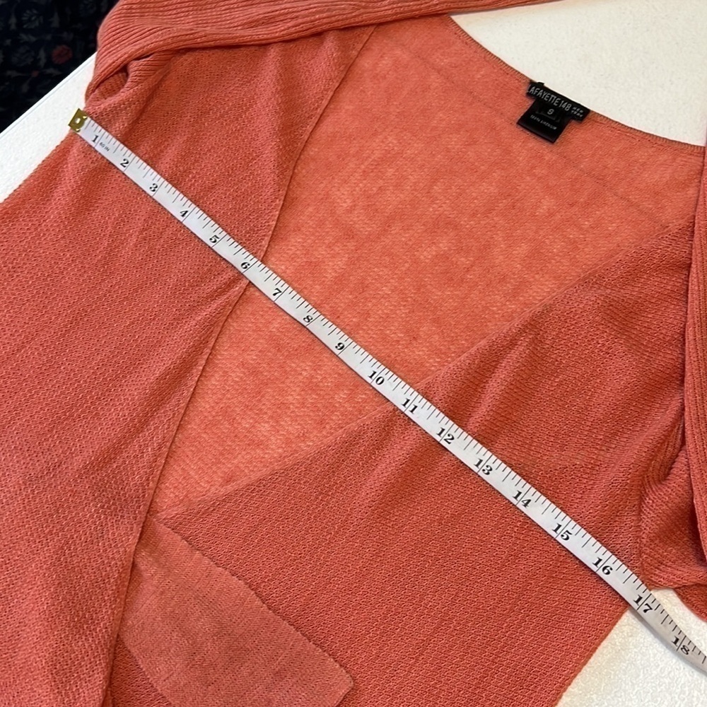 Lafayette 148 Orange Linen Wrap V Neck Top Size S - Picture 7 of 11